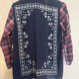 Living Doll Navy and Red Plaid Button Down Shirt